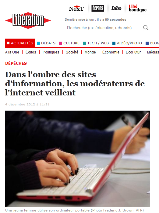 Article : "Dans l'ombre des sites d'information, les modérateurs de l'Internet veillent"