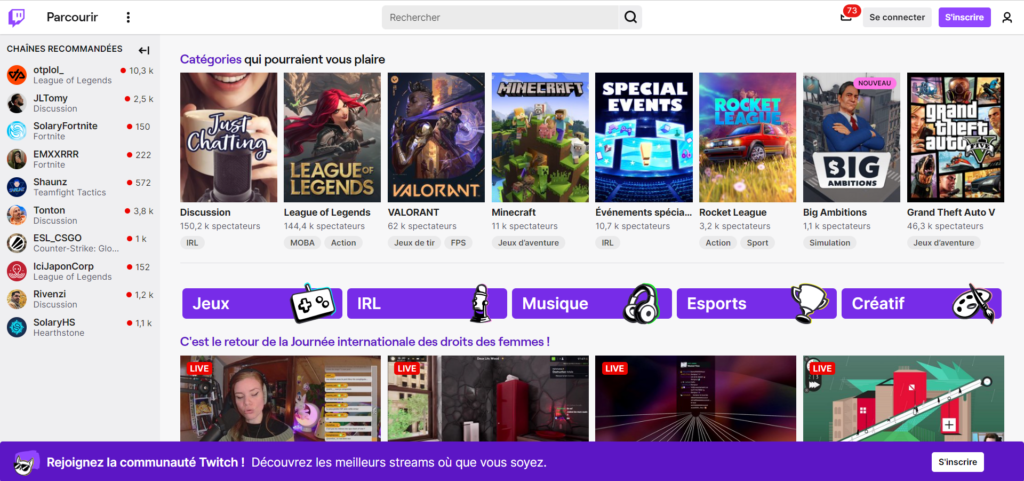 Capture d'écran de la plateforme Twitch